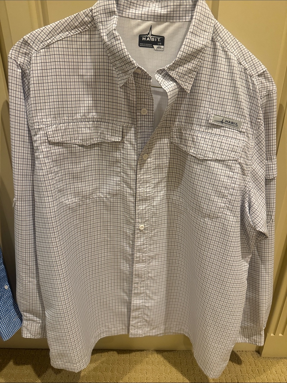 Habit Men’s Long-Sleeve White & Navy Plaid Button-Down Shirt